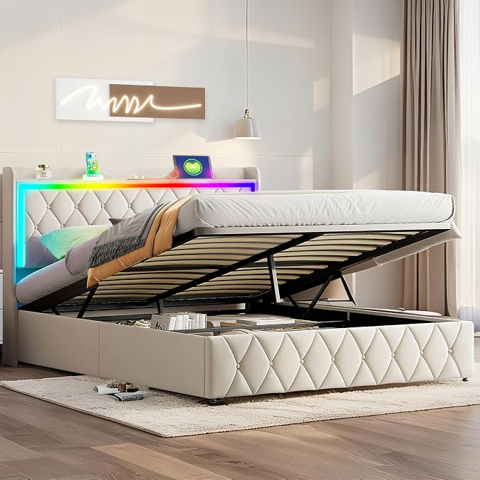 Modern Multi-Color LED Light Full Bed Frame by BIOEVER