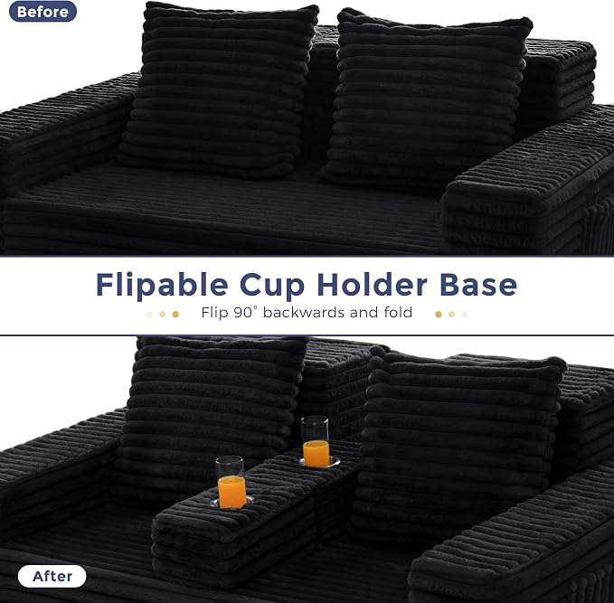MAXYOYO Loveseat Sofa Bed, Striped Faux Fur Foldable Floor Sofa Couch in A Box - Image 6