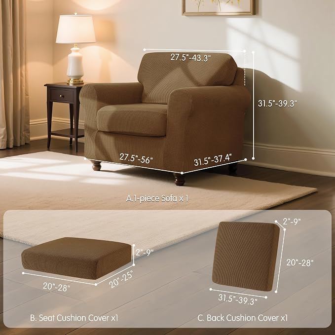 SUBRTEX 3 Pieces Stretch Sofa Slipcover Sets Couch Cover Sets Backrest Cushion - Image 3