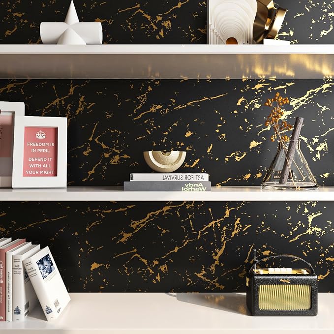 FunStick Thick Black and Gold Marble Contact Paper - Image 7