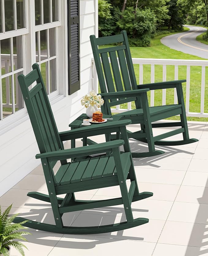 KINGYES Oversized Outdoor Rocking Chair Set of 2, All-Weather Patio Rocking - Image 2