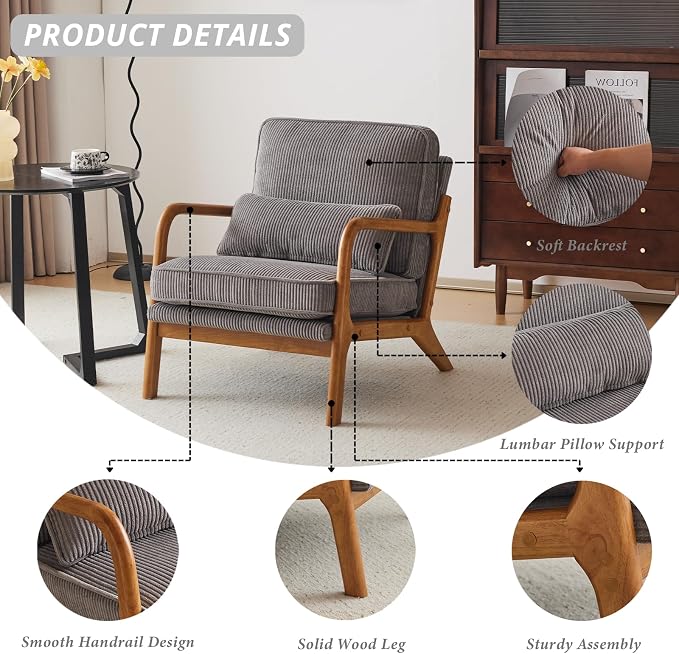 Karl home Mid-Century Modern Accent Chair, Living Room Chairs - Image 3