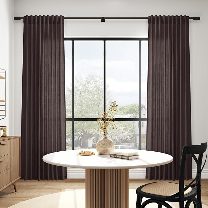 Nanspring Cocoa Coffee Linen Curtains 84 Inch Length 2 Panels Set - Image 6