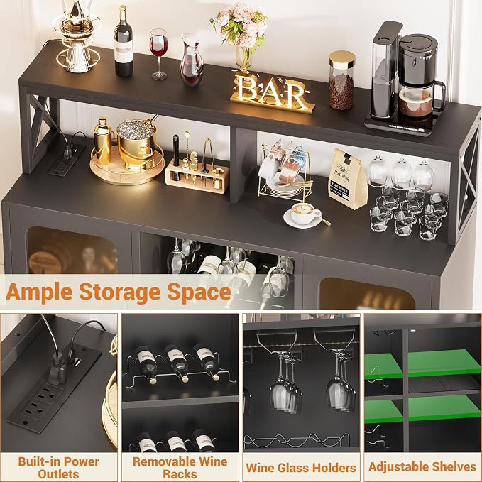 Aheaplus Bar Cabinet with Power Outlets, Liquor Cabinet with Led Lights and - Image 4