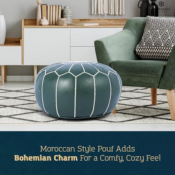Marrakesh Gallery Genuine Leather Round Pouf Unstuffed - Image 3