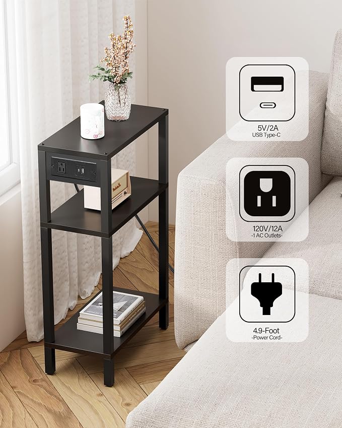 TUTOTAK Narrow Side Table with Charging Station, Small End Table with USB Ports - Image 8