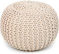 REDEARTH Round Pouf Ottoman –18"x18"x14" Hand-Knitted Cotton Pouffe –Cable by REDEARTH