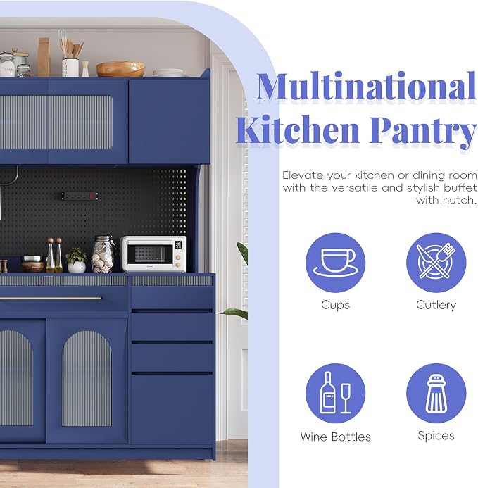 VilroCaz Freestanding Large Kitchen Pantry, Wooden Kitchen Large Coffee Bar - Image 7