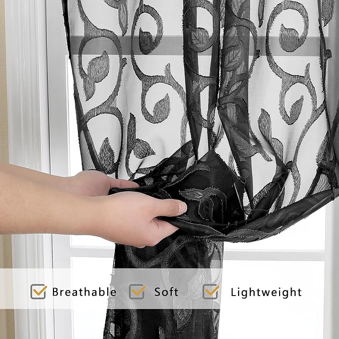 OWENIE Furman Sheer Black Curtains 90 inches Long - Image 7