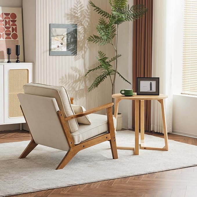 Karl home Accent Chair Wide Armrest Mid-Century Lounge Chair Linen Fabric - Image 6