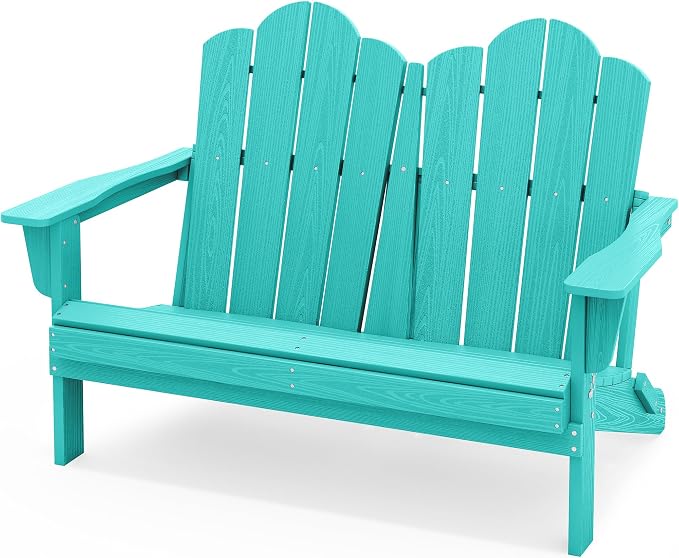 SERWALL Folding Adirondack Bench, HDPE All-Weather Adirondack Loveseat by SERWALL