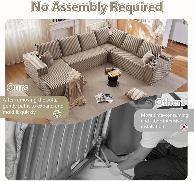 Cloud Sectional Couch with L-Shape Chaise, Upholstered Corduroy Couches - Image 4