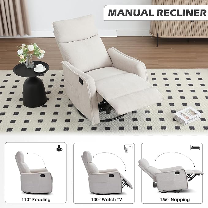 Trustyue Swivel Rocker Recliner Chair, 360° Swivel Recliner - Image 7