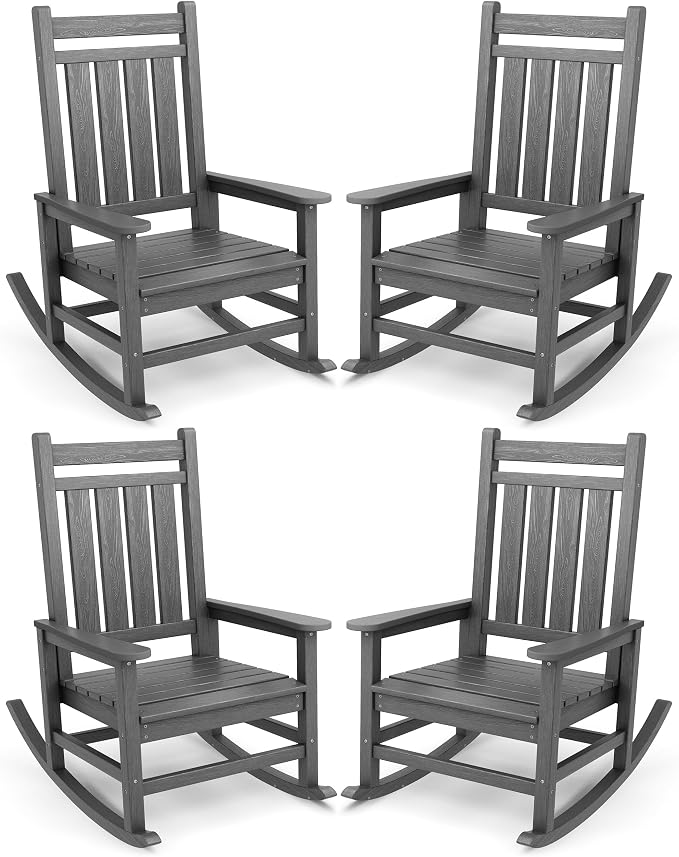 SERWALL Oversized Outdoor Rocking Chair Set of 4, HDPE Rocker by SERWALL