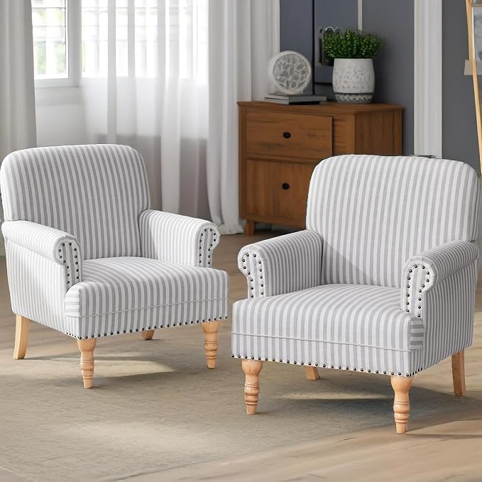 HUIMO Linen Fabric Accent Chairs Set of 2, Mid-Century Modern Armchair - Image 7