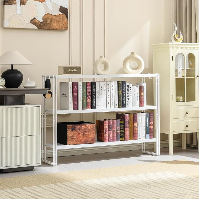HCHQHS Bookshelf, 3-Tier Industrial Bookcase, Freestanding Horizontal - Image 7
