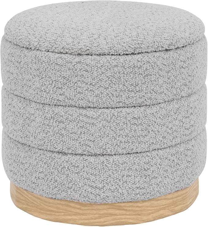 Round Storage Ottoman with Reversible Tray Lid, Folding Chenille Fabric by ZOLANOful