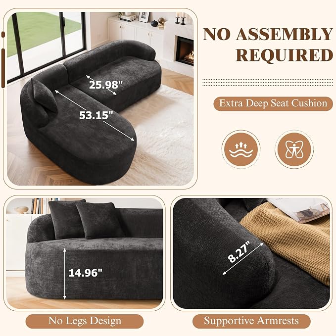 99" Curved Sectional Sofa with Chaise, Modern Boneless Couch with Deep Seat - Image 3