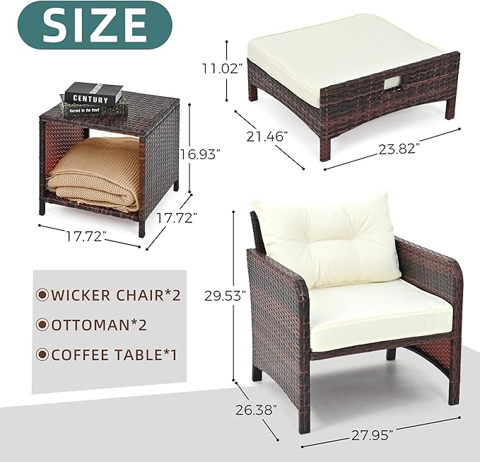 Pamapic 5 Pieces Patio Furniture Set, Rattan Balcony Furniture - Image 7