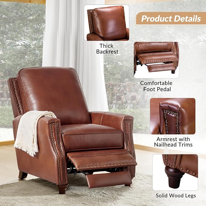 HULALA HOME Genuine Leather Manual Recliner Chair - Image 5
