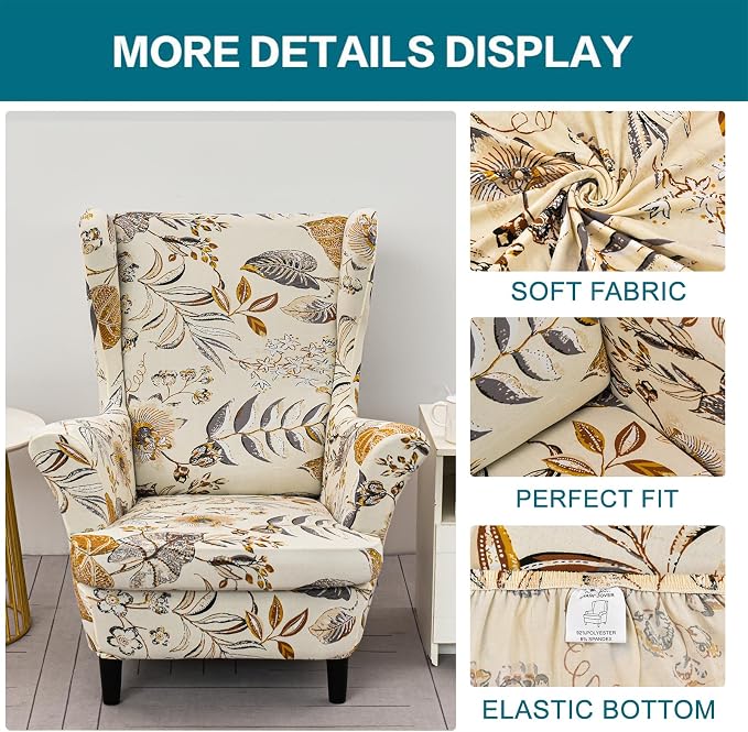 KRFOONN Wingback Chair Covers Slipcovers 2 Piece Stretch Wing Chair Covers - Image 2