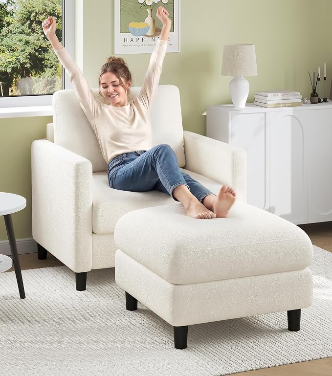 Welzona Sofa Accent Chair with Ottoman, Tool-Free Setup Living Room Accent by WelzonaDirect