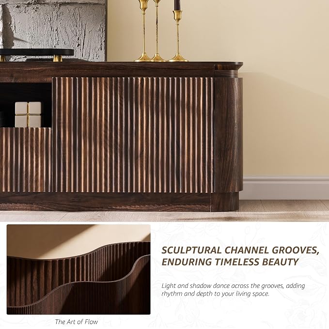 70" Fluted TV Stand for TVs Up to 80", Mid Century Modern Entertainment Center - Image 4