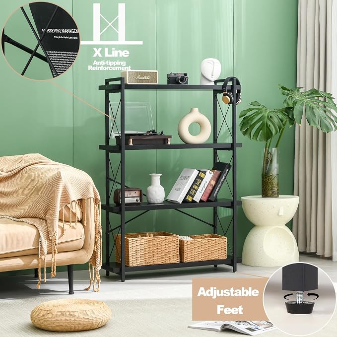 HCHQHS Bookshelf, 4-Tier Industrial Bookcase, Freestanding Tall Bookshelves - Image 6