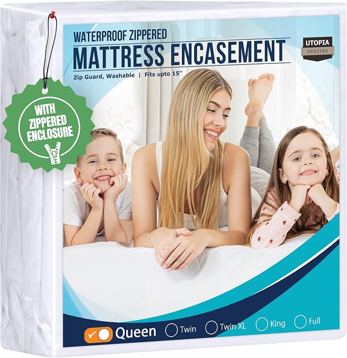 Utopia Bedding Queen Mattress Protector Zippered, 100% Waterproof Bed Bug and by UTOPIABEDDING