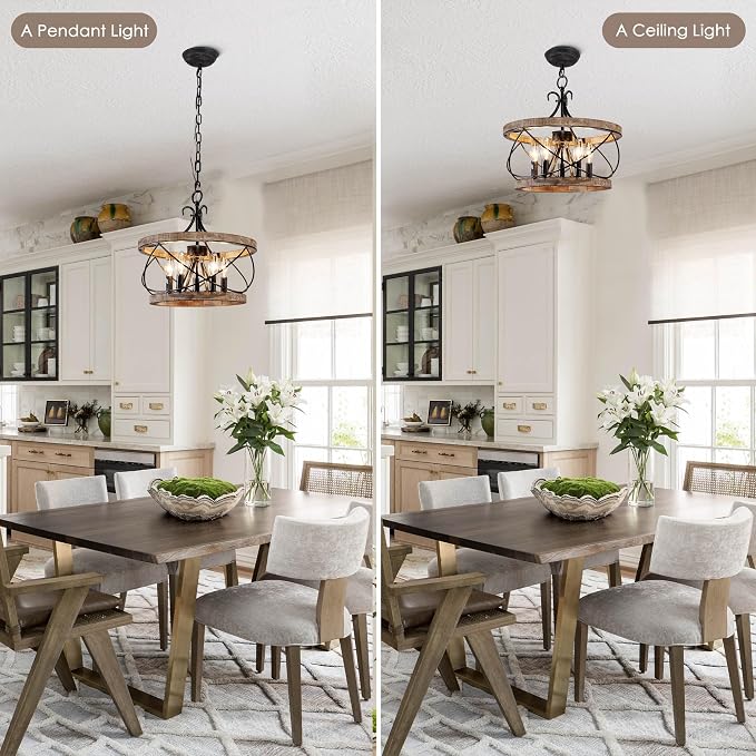 15.7" Farmhouse Chandelier, 5-Light Rustic Drum Chandelier Light Fixture Over - Image 3