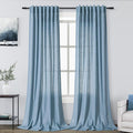 Blue Linen Textured 96 Inch Curtains 2 Panel Set Back Tab Rod Pocket Sheer by Nanspring
