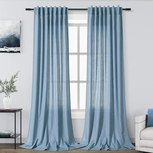 2 Panels Set Dusty Blue Linen Curtains 105 Inches Long by Nanspring