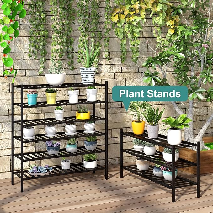 viewcare 3-Tier Long Black Shoe Rack, Bamboo Wood Shoe Rack - Image 7