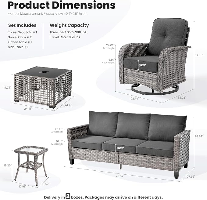 ovios 5 Pieces Patio Furniture Set, Outdoor Wicker Sofa Couch - Image 8