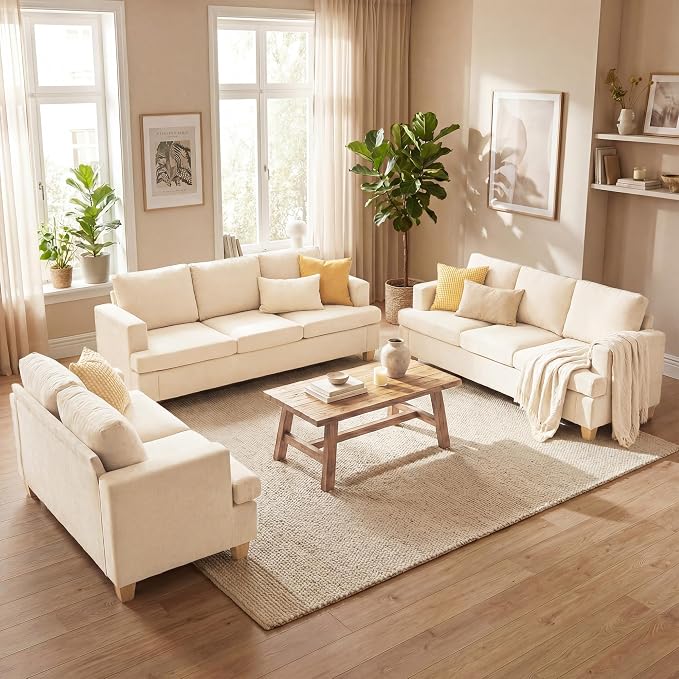 YOUDENOVA Sofa, 3 Piece Set Comfy Sofa, Loveseat & 2 3-Seater Couch by YOUDENOVA