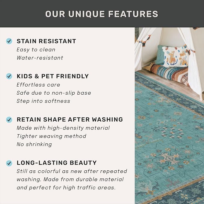 Boho 2x8 Non Slip Kitchen Runner Rugs -Machine Washable Non Skid Vintage Carpet - Image 6