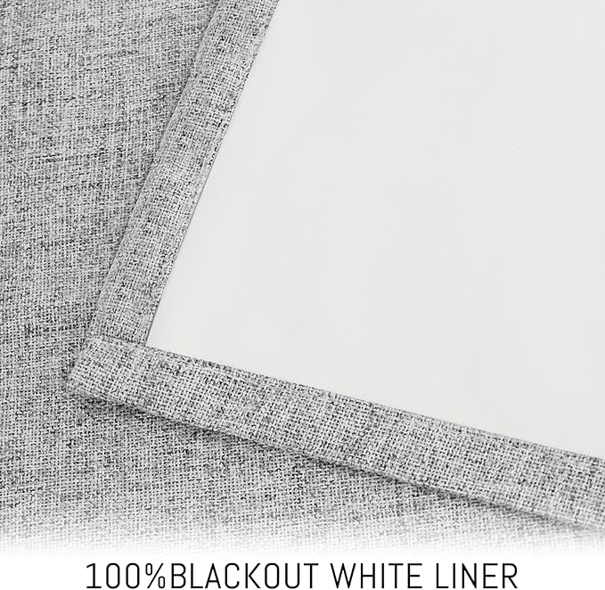 Yakamok Dove Grey Linen Curtains 100% Blackout 96 Inches Long, Room Darkening - Image 3