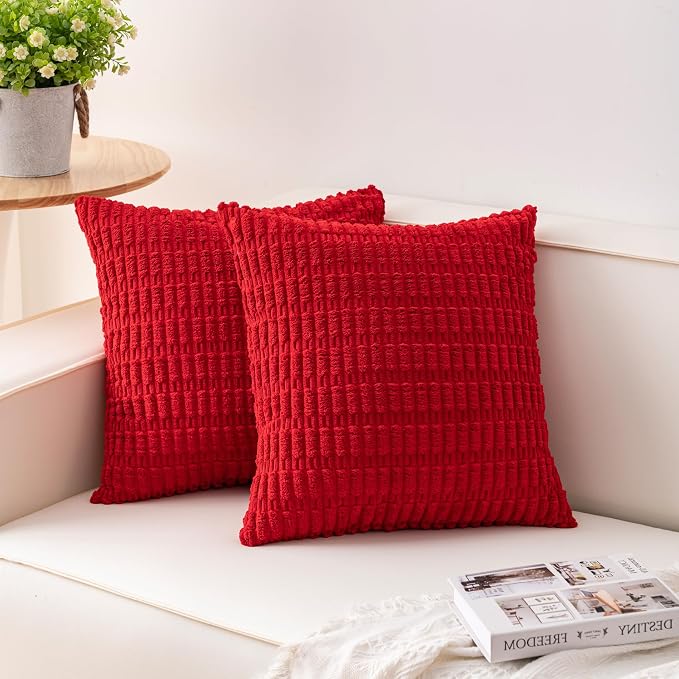 Pack of 2 Christmas Red Corduroy Decorative Throw Pillow Covers 24x24 Inch Soft by Unknown