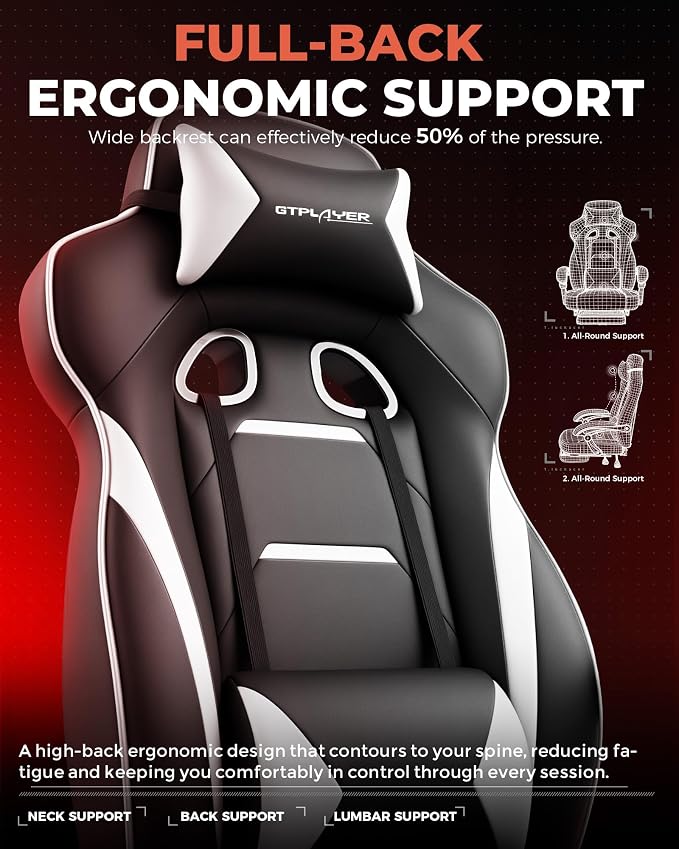 GTPLAYER Gaming Chair with Footrest, Big and Tall Game Chair 350lb Racing Style - Image 7