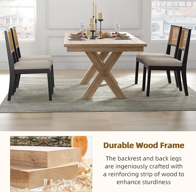 Westice Rattan Dining Chairs Set of 2, Farmhouse Natural Dining Room Chairs - Image 6