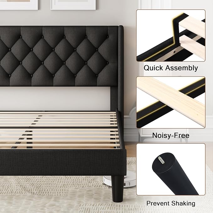 Einhomn Black Queen Size Platform Bed Frame - Image 6