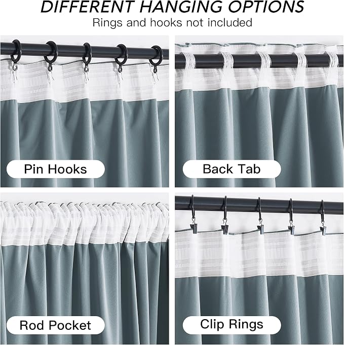 RYB HOME Stone Blue Velvet Curtains 63 inches - Image 4