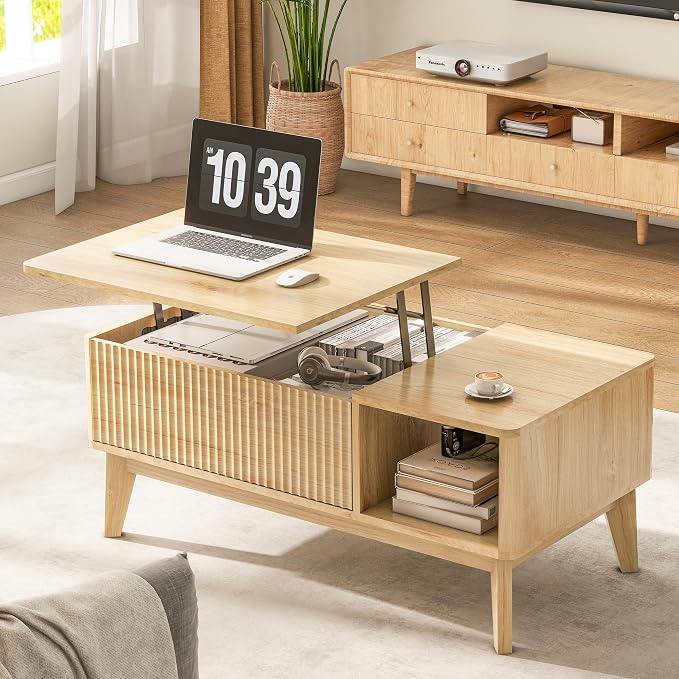 LYNCOHOME Fluted Lift Top Coffee Table - Image 8