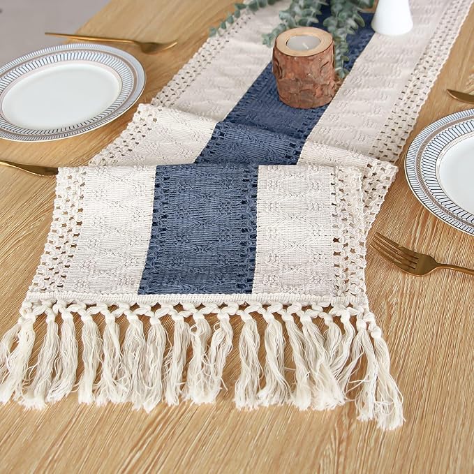 FEXIA Boho Blue Table Runner 36 Inches Long - Image 4