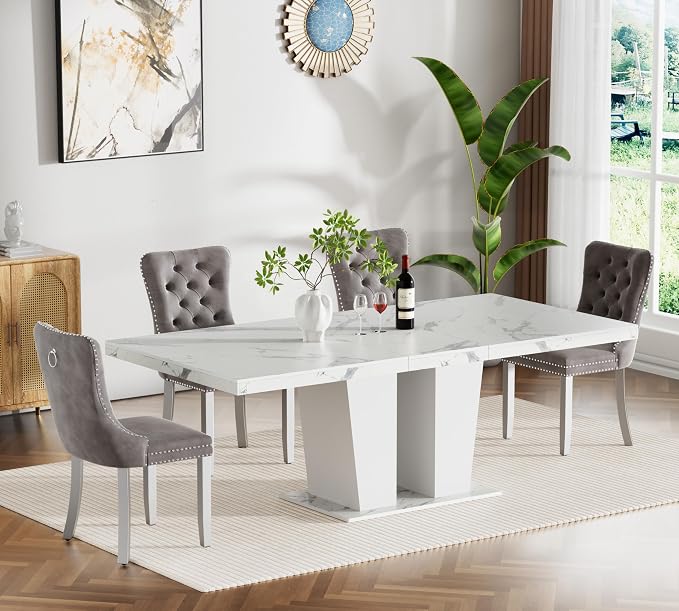 Henf 5 Pieces Faux Marble Dining Table Set by Henf