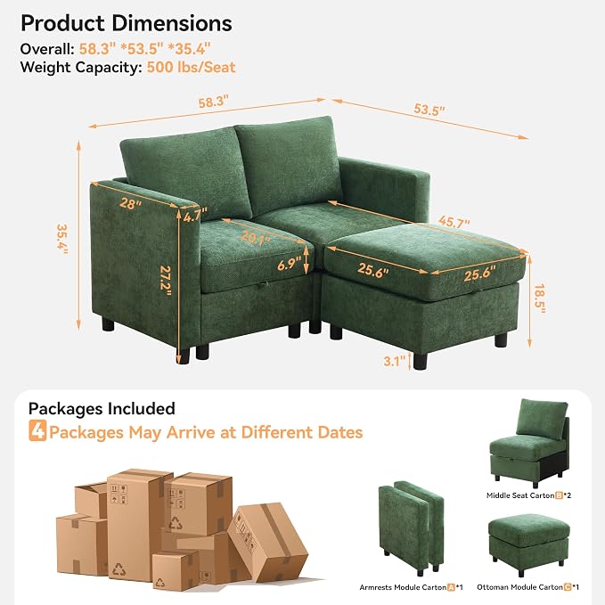 WUTUTUEE 58”Modular Sectional Loveseat Sofa - Image 2