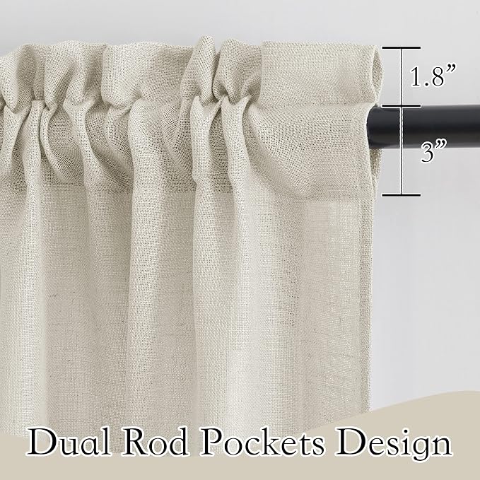 RYB HOME Kitchen Curtains, 30 inches Long Linen Rod Pocket Semi Sheer Cuartins - Image 2