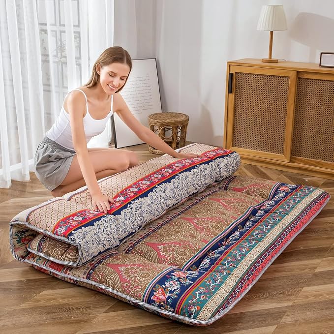 MAXYOYO Bohemian Retro Floor Mattress Vintage Floral Japanese Futon Mattress - Image 3