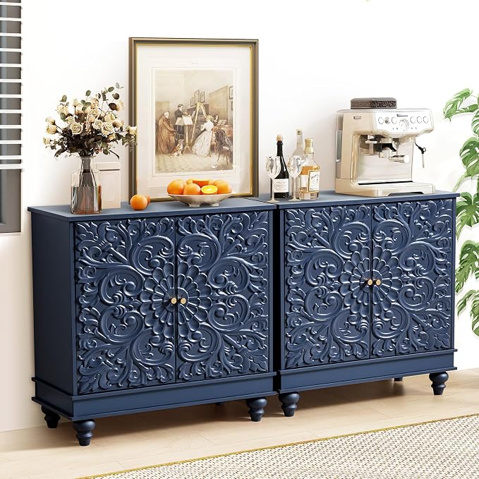 weselon Accent Cabinet with 2 Doors, Luxury Carving Board Storage Sideboard - Image 7