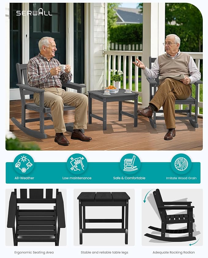 SERWALL Outdoor Rocking Chair Set of 2 - Image 6